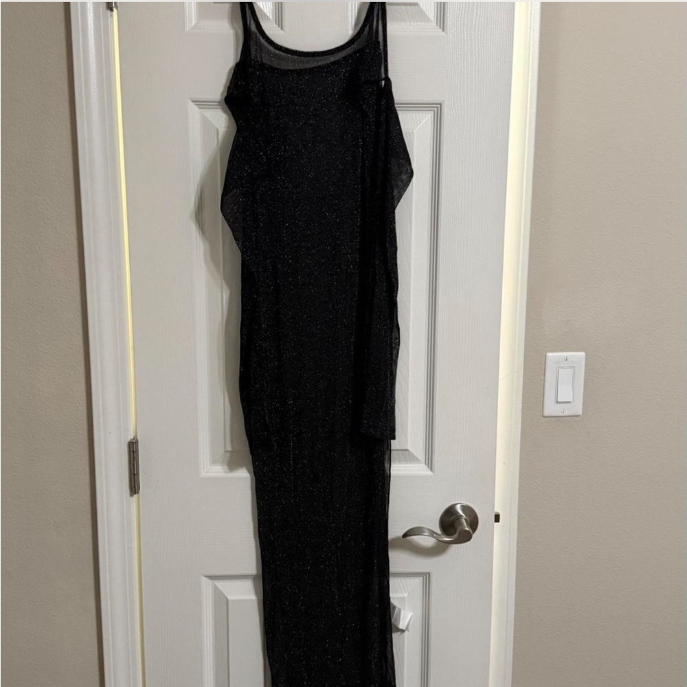 Black maxi dress mesh overlay